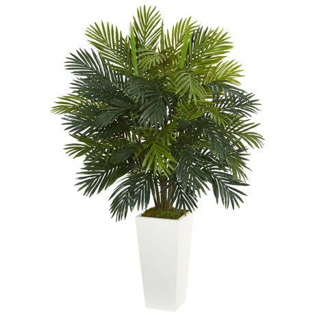 45" Areca Palm Artificial Plant in White Tower Planter"-Parc Decor