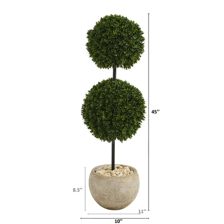 45” Boxwood Double Ball Artificial Topiary Tree in Sand Colored Planter (Indoor/Outdoor)-Parc Decor