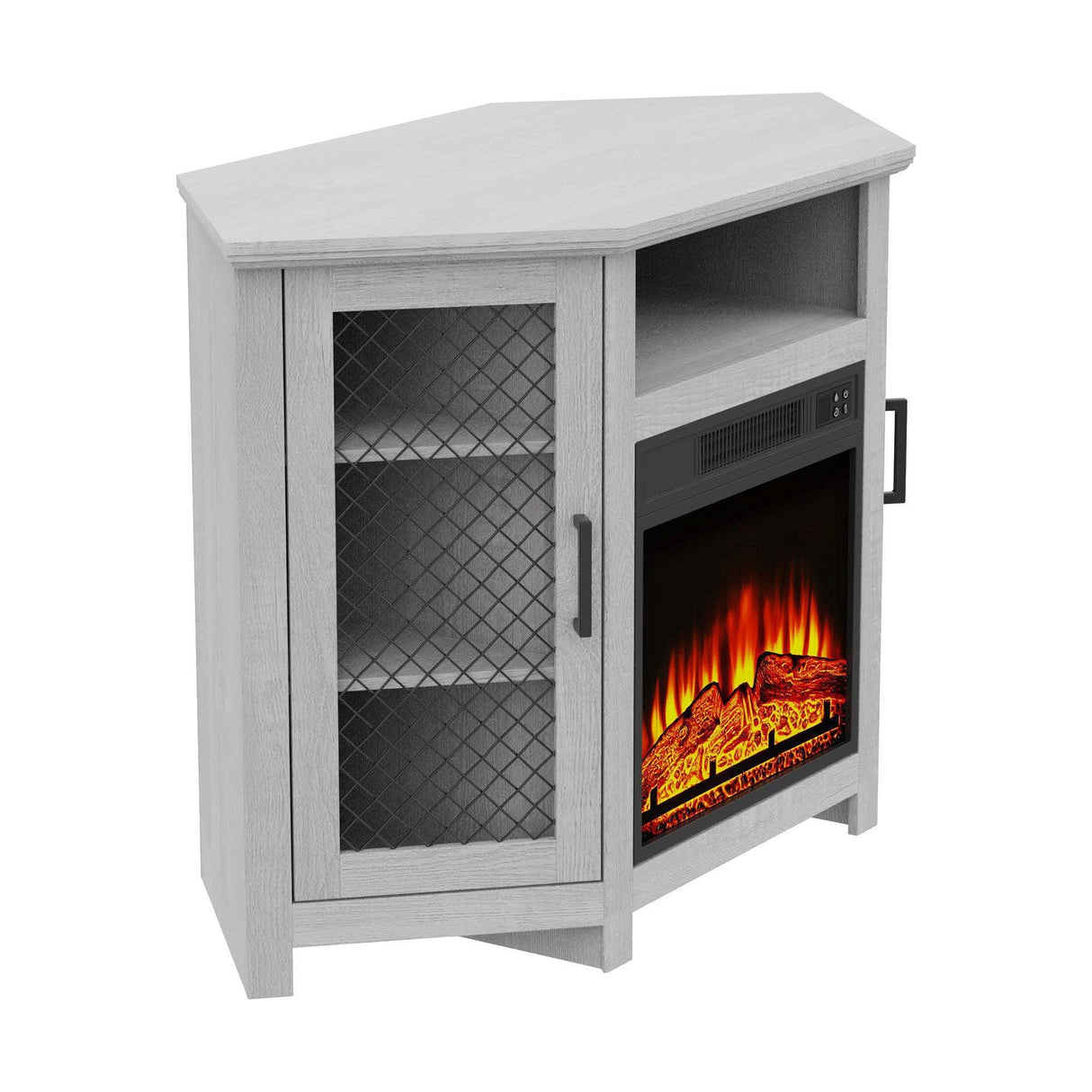 45" Corner Electric Fireplace TV Stands Console Table Insert 18" Electric Fireplace with 2 Metal Mesh Doors-Parc Decor
