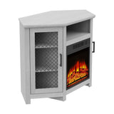 45" Corner Electric Fireplace TV Stands Console Table Insert 18" Electric Fireplace with 2 Metal Mesh Doors-Parc Decor