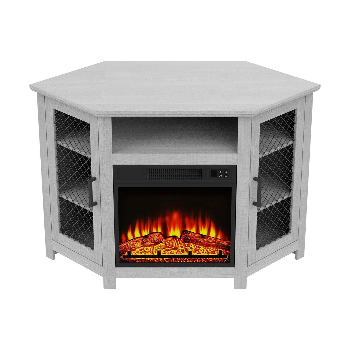 45" Corner Electric Fireplace TV Stands Console Table Insert 18" Electric Fireplace with 2 Metal Mesh Doors-Parc Decor
