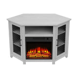 45" Corner Electric Fireplace TV Stands Console Table Insert 18" Electric Fireplace with 2 Metal Mesh Doors-Parc Decor