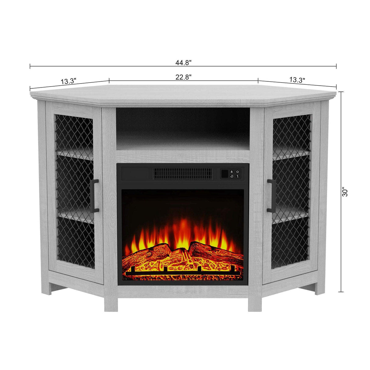 45" Corner Electric Fireplace TV Stands Console Table Insert 18" Electric Fireplace with 2 Metal Mesh Doors-Parc Decor