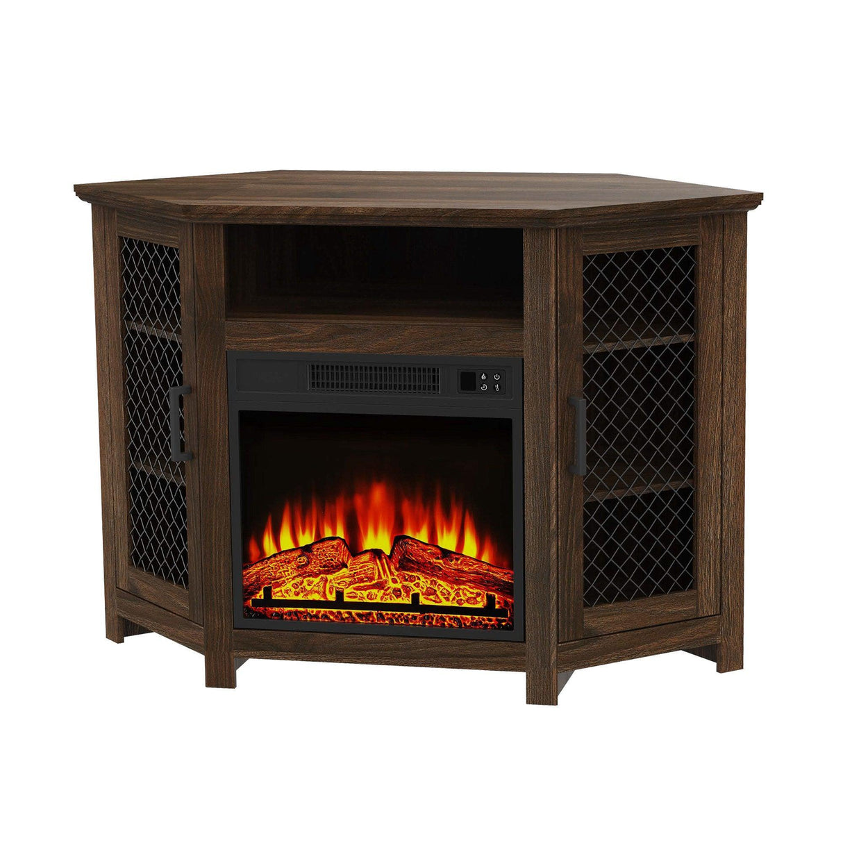 45" Corner Electric Fireplace TV Stands Console Table Insert 18" Electric Fireplace with 2 Metal Mesh Doors-Parc Decor
