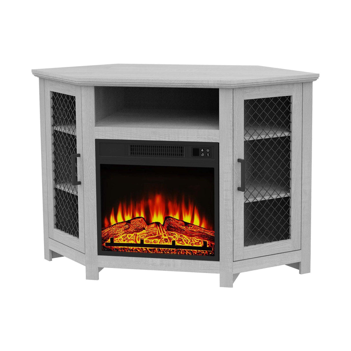 45" Corner Electric Fireplace TV Stands Console Table Insert 18" Electric Fireplace with 2 Metal Mesh Doors-Parc Decor