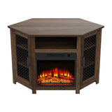 45" Corner Electric Fireplace TV Stands Console Table Insert 18" Electric Fireplace with 2 Metal Mesh Doors-Parc Decor