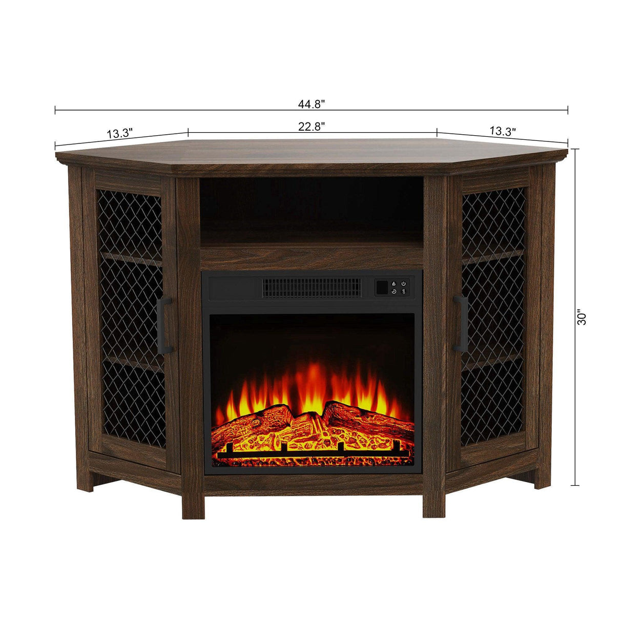 45" Corner Electric Fireplace TV Stands Console Table Insert 18" Electric Fireplace with 2 Metal Mesh Doors-Parc Decor