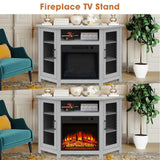 45" Corner Electric Fireplace TV Stands Console Table Insert 18" Electric Fireplace with 2 Metal Mesh Doors-Parc Decor