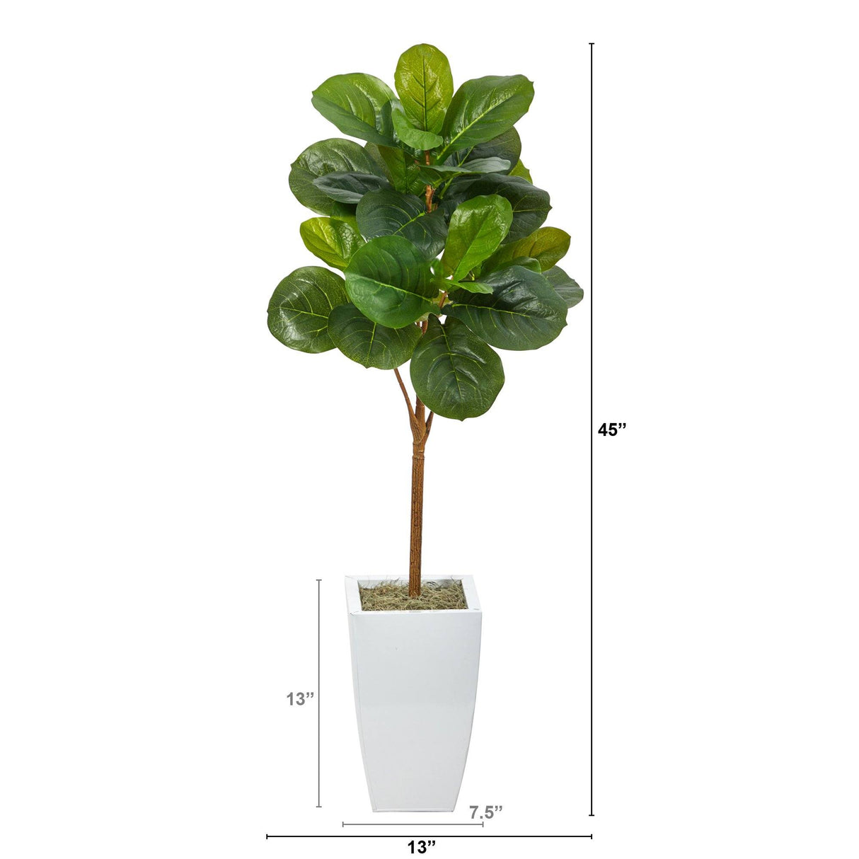 45” Fiddle Leaf Artificial Tree in White Metal Planter-Parc Decor