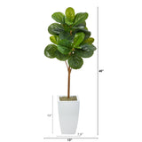 45” Fiddle Leaf Artificial Tree in White Metal Planter-Parc Decor
