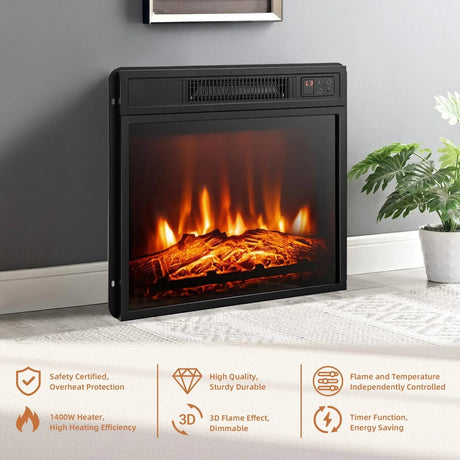 45" Corner Electric Fireplace TV Stands Console Table Insert 18" Electric Fireplace with 2 Metal Mesh Doors