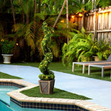 45” UV Resistant Artificial Boxwood Spiral Topiary Tree with LED Lights in Decorative Planter (Indoor/Outdoor)-Tree-Parc Decor