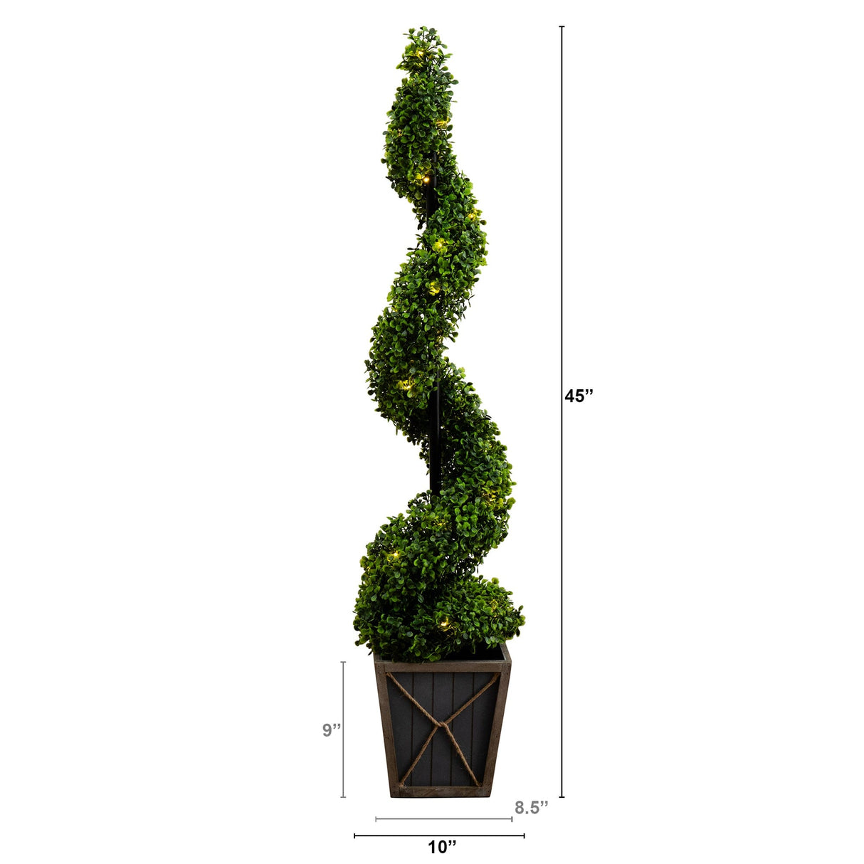 45” UV Resistant Artificial Boxwood Spiral Topiary Tree with LED Lights in Decorative Planter (Indoor/Outdoor)-Tree-Parc Decor