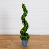 45” UV Resistant Artificial Boxwood Spiral Topiary Tree with LED Lights in Decorative Planter (Indoor/Outdoor)-Tree-Parc Decor