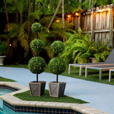 45" UV Resistant Artificial Triple Ball Boxwood Topiary with LED Lights in Decorative Planter (Indoor/Outdoor)-Tree-Parc Decor