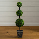 45" UV Resistant Artificial Triple Ball Boxwood Topiary with LED Lights in Decorative Planter (Indoor/Outdoor)-Tree-Parc Decor