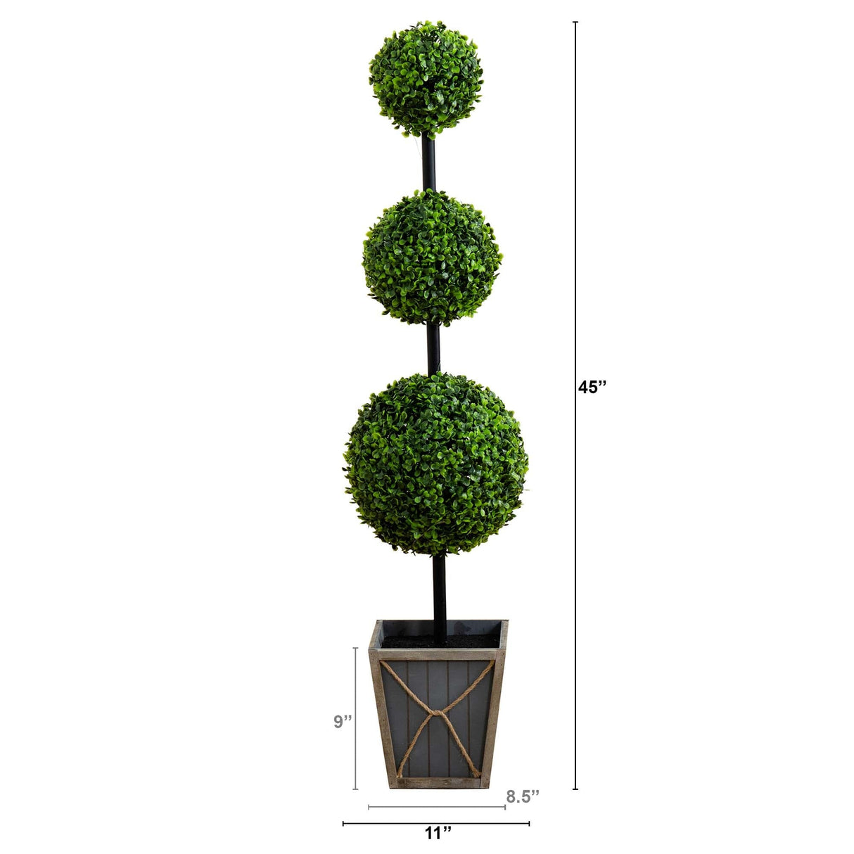 45" UV Resistant Artificial Triple Ball Boxwood Topiary with LED Lights in Decorative Planter (Indoor/Outdoor)-Tree-Parc Decor