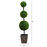 45" UV Resistant Artificial Triple Ball Boxwood Topiary with LED Lights in Decorative Planter (Indoor/Outdoor)-Tree-Parc Decor