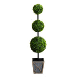 45" UV Resistant Artificial Triple Ball Boxwood Topiary with LED Lights in Decorative Planter (Indoor/Outdoor)-Tree-Parc Decor