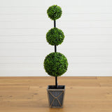 45" UV Resistant Artificial Triple Ball Boxwood Topiary with LED Lights in Decorative Planter (Indoor/Outdoor)-Tree-Parc Decor