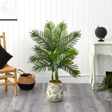 46” Areca Palm Artificial Tree in Floral Print Planter (Real Touch)-Parc Decor
