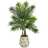 46” Areca Palm Artificial Tree in Floral Print Planter (Real Touch)-Parc Decor