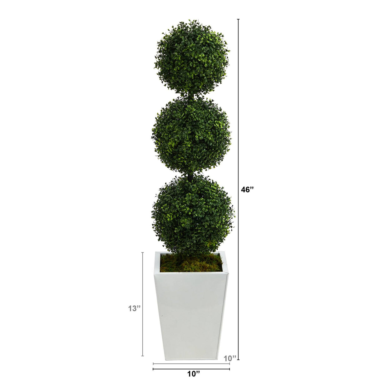 46” Boxwood Triple Ball Topiary Artificial Tree in White Metal Planter (Indoor/Outdoor)-Parc Decor