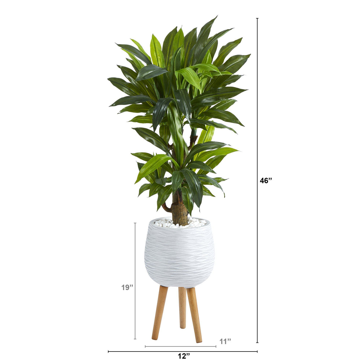 46” Corn Stalk Dracaena Artificial Plant in White Planter with Stand (Real Touch)-Parc Decor