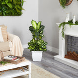 46” Golden Dieffenbachia Artificial Plant in White Metal Planter-Parc Decor