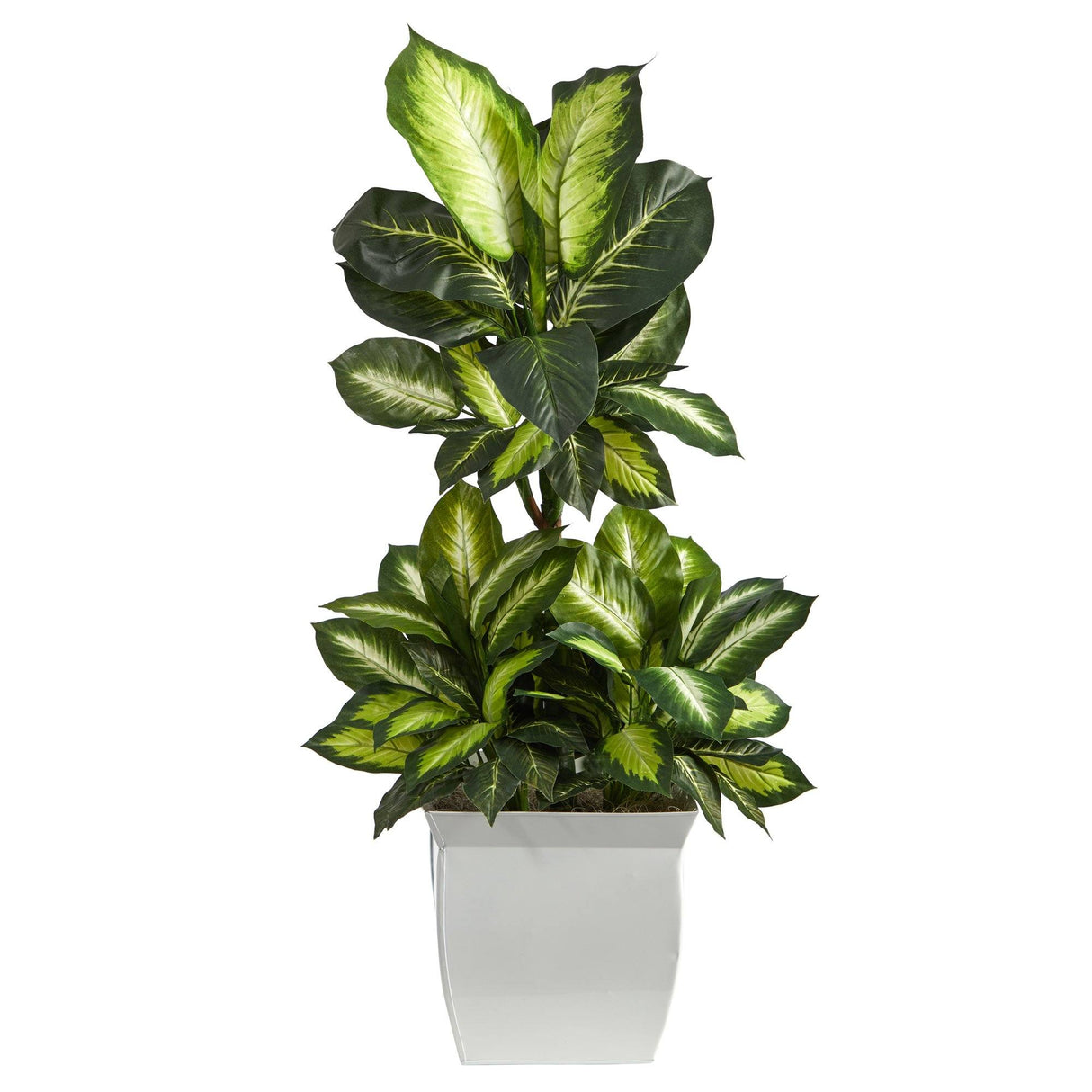 46” Golden Dieffenbachia Artificial Plant in White Metal Planter-Parc Decor