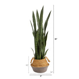 46” Sansevieria Artificial Plant in Boho Chic Handmade Cotton & Jute Gray Woven Planter-Parc Decor