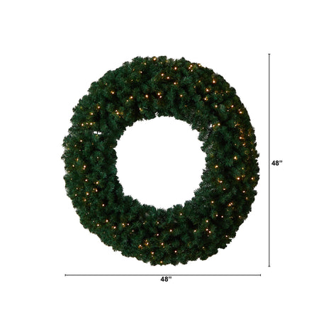 48” Large Artificial Christmas Wreath with 714 Bendable Branches and 200 Warm White LED Lights-Wreath-Parc Decor