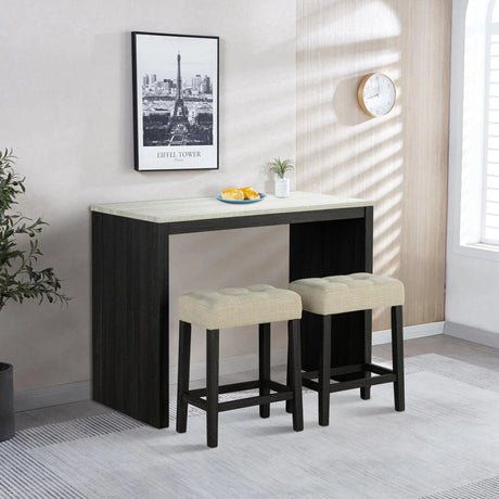 48" Modern Breakfast 1 Dining Table Set with 2 Stools for Apartment, Travertine Table Top