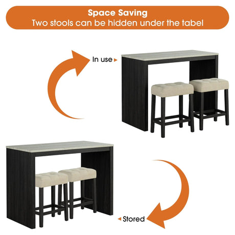 48" Modern Breakfast 1 Dining Table Set with 2 Stools for Apartment, Travertine Table Top