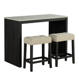 48" Modern Breakfast 1 Dining Table Set with 2 Stools for Apartment, Travertine Table Top