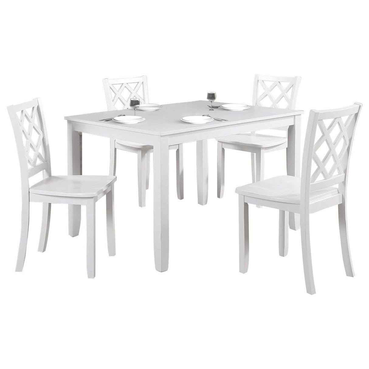 48"W Solid Rubberwood 5-Piece Dining Table Set with Diamond Chair Back-Parc Decor