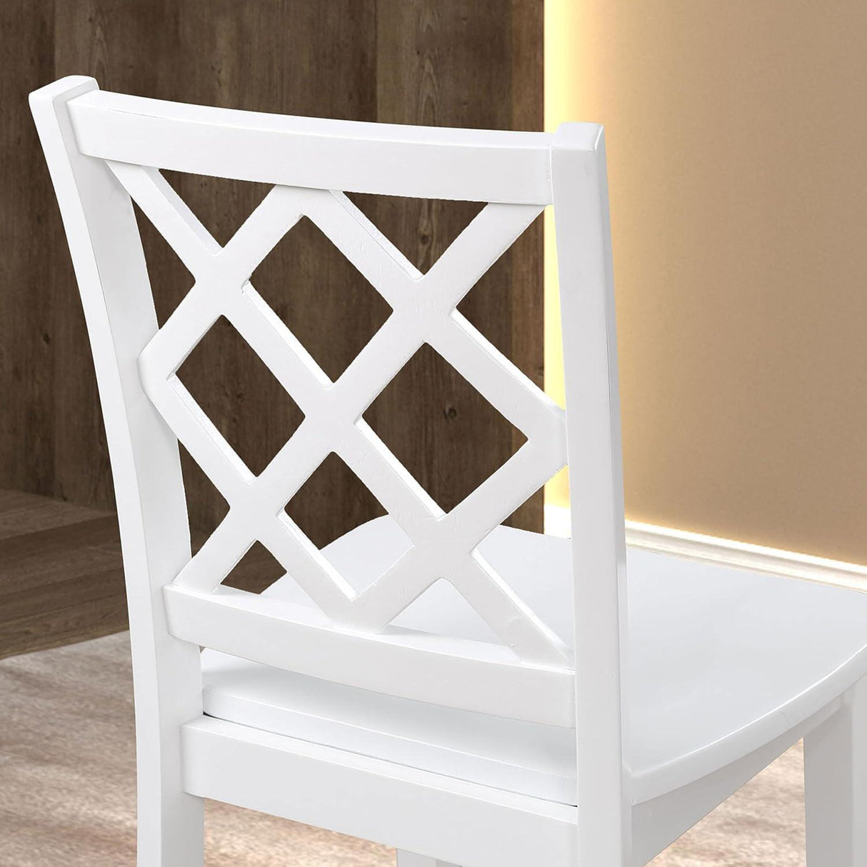 48"W Solid Rubberwood 5-Piece Dining Table Set with Diamond Chair Back-Parc Decor