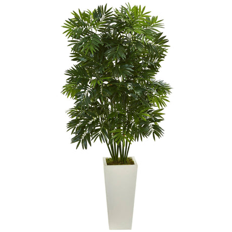 49” Mini Bamboo Palm Artificial Pant in White Tower Planter-Parc Decor