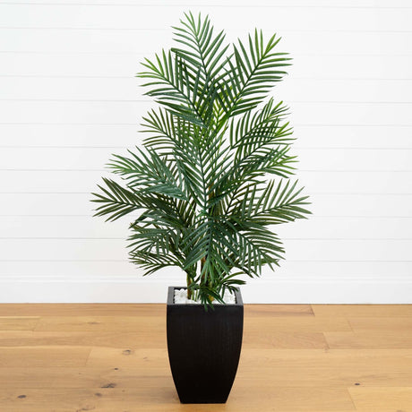 4.5’ Areca Palm Tree with Black Wash Planter UV Resistant (Indoor/Outdoor)-Parc Decor