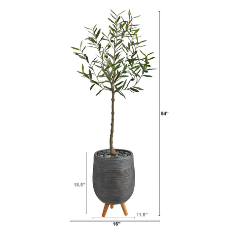 4.5’ Artificial Olive Tree in Gray Planter with Stand-Parc Decor