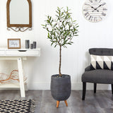 4.5’ Artificial Olive Tree in Gray Planter with Stand-Parc Decor