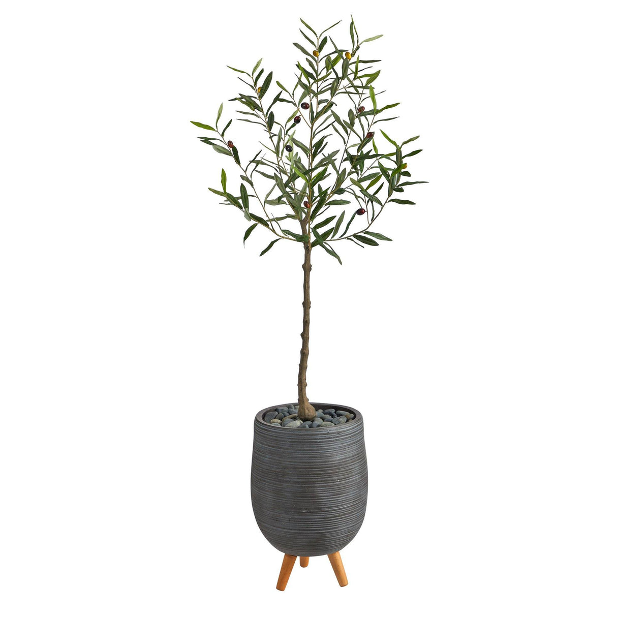 4.5’ Artificial Olive Tree in Gray Planter with Stand-Parc Decor