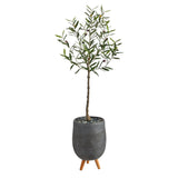 4.5’ Artificial Olive Tree in Gray Planter with Stand-Parc Decor