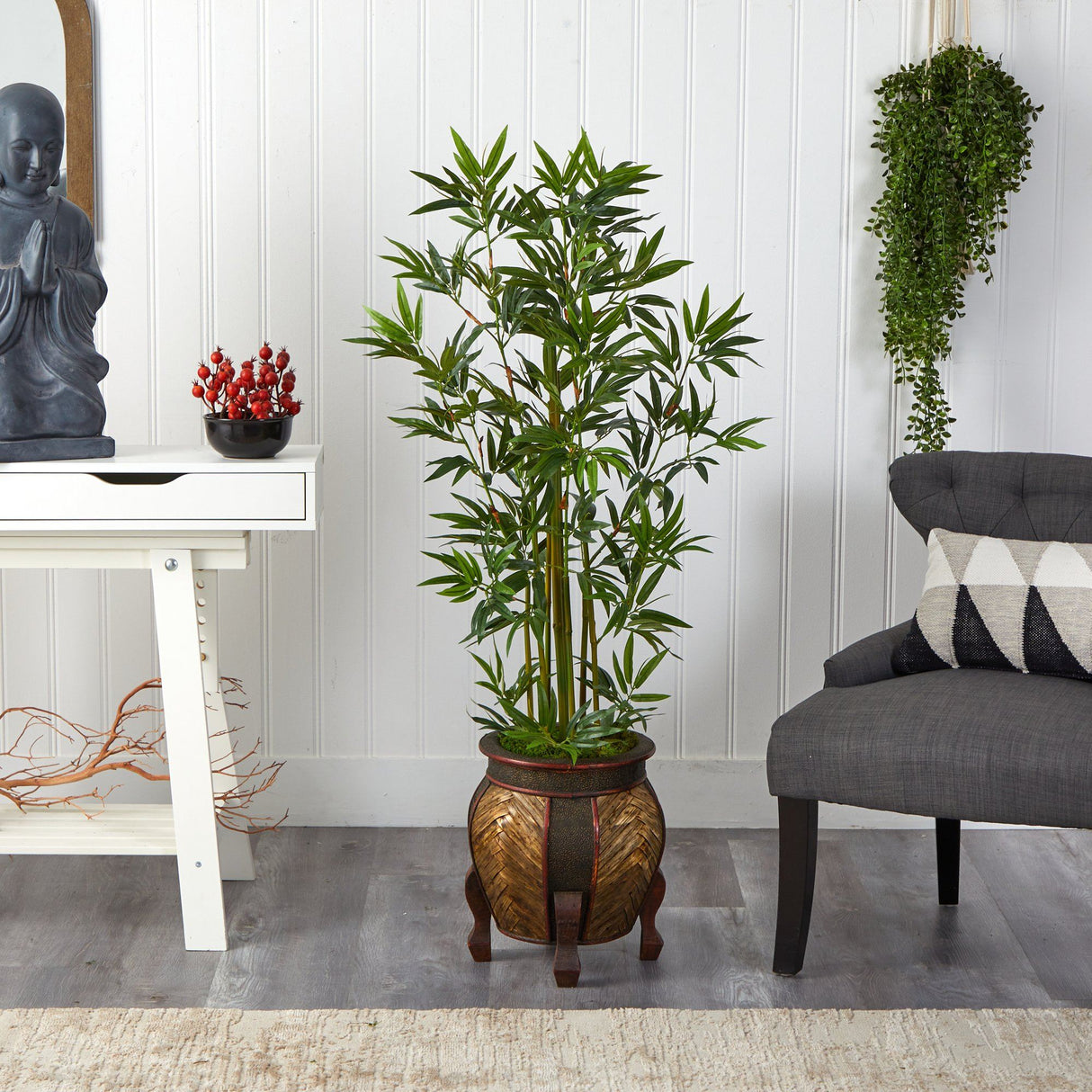 4.5’ Bamboo Palm Artificial Tree in Decorative Planter-Parc Decor