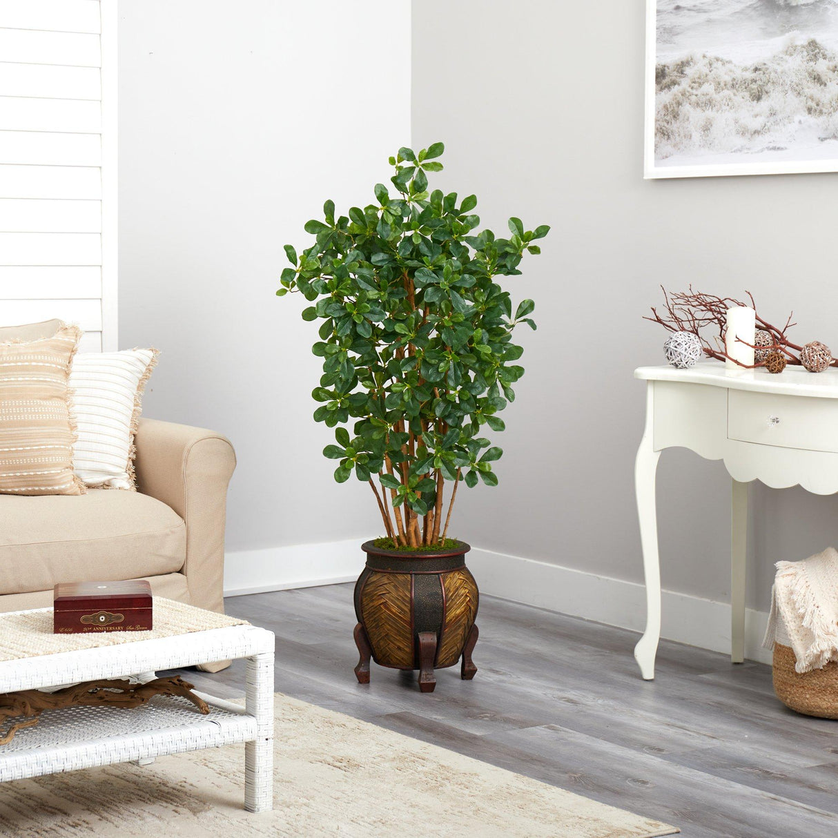 4.5’ Black Olive Artificial Tree in Decorative Planter-Parc Decor