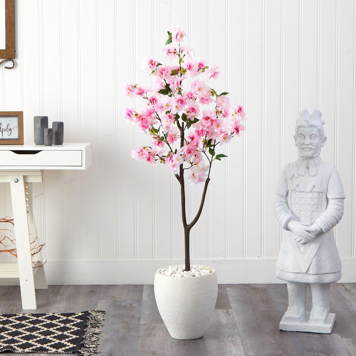 4.5’ Cherry Blossom Artificial Tree in White Planter-Parc Decor