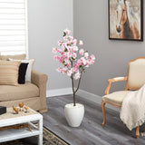 4.5’ Cherry Blossom Artificial Tree in White Planter-Parc Decor