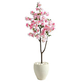 4.5’ Cherry Blossom Artificial Tree in White Planter-Parc Decor