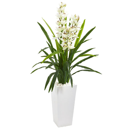 4.5’ Cymbidium Orchid Artificial Plant in White Tower Planter-Parc Decor