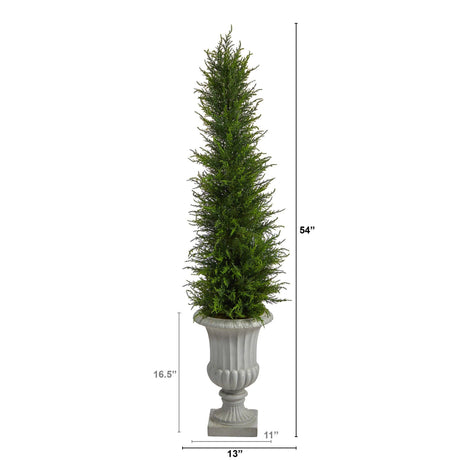 4.5’ Cypress Artificial Tree in Decorative Urn UV Resistant (Indoor/Outdoor)-Parc Decor